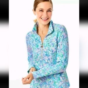 NWT Lilly Pulitzer Marion Half Zip UPF 50+ Surf Blue Soleil It On Me